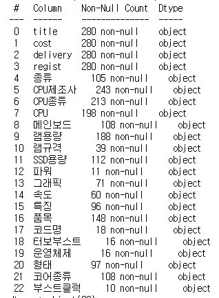 불필요한 컬럼 제거 한 결과